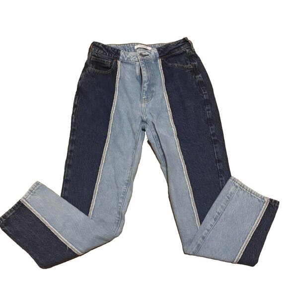 Pacsun Womens 26 Western Denim Ranch Rodeo Split Two-Tone Straight Mom Jeans - Picture 2 of 6